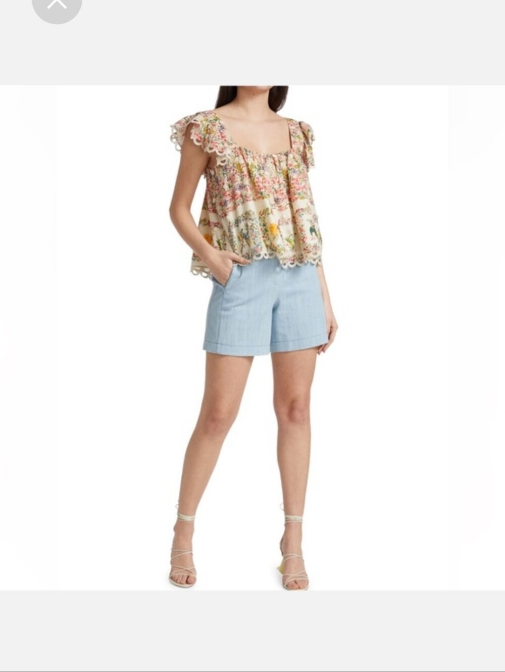 FARM Rio Floral Scallop Lace Square-Neck Camisole - Cream Multi